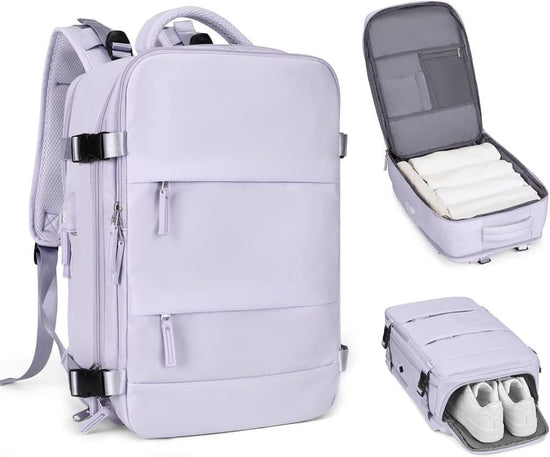 Purple Travel Backpack Cabin Bag with Dry Wet Sorting, 42 x 30 x 20 cm