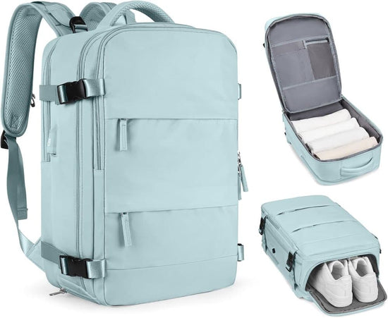 Blue Travel Backpack Cabin Bag with Dry Wet Sorting, 42 x 30 x 20 cm