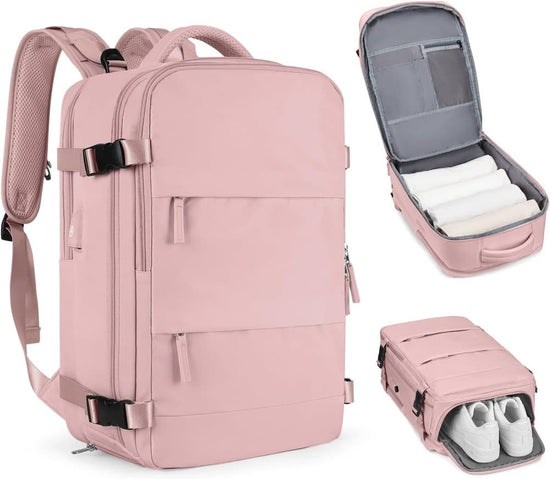 42L Travel Backpack Cabin Bag Hand Luggage Flight with Dry Wet Sorting, 42 x 30 x 20 cm, Pink