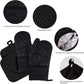 Heat-Resistant Oven Mitts and Grill Gloves 1 Pair, Anti-Slip for Kitchen Cooking Baking, Black
