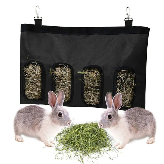 Pet Feeding Bag (Oxford Cloth) Size: two holes Color: Black for Rabbits/Guinea Pigs (1pc)