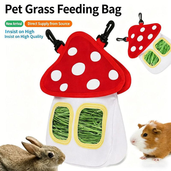Pet Hay Feeder Bag (Oxford Cloth) Size: 280mm*230mm*50mm Color: Red/White for Rabbits/Guinea Pigs (1pc)