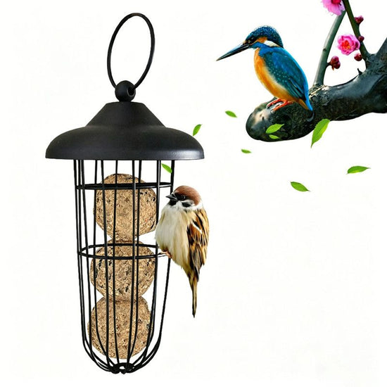 Hanging Bird Feeder (Metal) Size: 100mm*190mm Color: Black for Birds Outdoor Use (1pc)