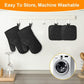 1 Pair Oven Mitts + 2 Pot Holders Set - Heat Resistant up to 230C, Silicone Non-Slip Cooking Gloves for Baking, Grilling & BBQ