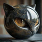 Black and Gold Resin Cat Head Sculpture, Polished Decorative Figurine, 9 x 9 x 9 cm
