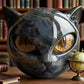 Black and Gold Resin Cat Head Sculpture, Polished Decorative Figurine, 9 x 9 x 9 cm