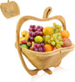 Apple Shaped Collapsible Bamboo Fruit Basket, Foldable Fruit Bowl Holder & Snack Dry Fruit Storage Basket, Decorative Serving Tray for Kitchen, Holiday Party, Christmas & Halloween Home Decor