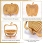 Apple Shaped Collapsible Bamboo Fruit Basket, Foldable Fruit Bowl Holder & Snack Dry Fruit Storage Basket, Decorative Serving Tray for Kitchen, Holiday Party, Christmas & Halloween Home Decor