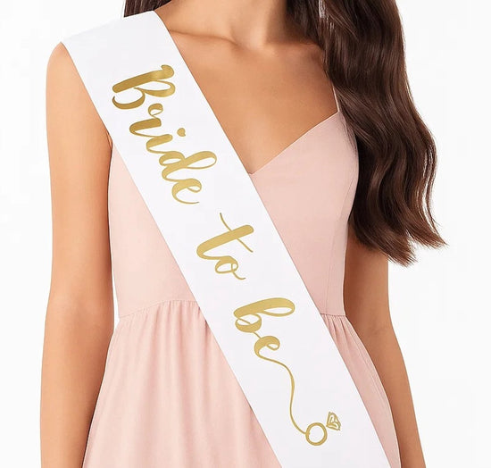 Bride To Be Sash | Bachelorette Party Sash | 80 Cm | White with Gold