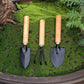 3-Piece Garden Tool Set - Wooden Handle Design - Garden Trowel, Rake and Soil Shovel - For Pots and Plants
