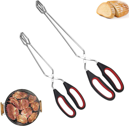 BBQ Tongs - Set of 2 - Barbecue Tongs - Meat Tongs - Grill Tongs - Kitchen Tongs - Meat Tweezers - Serving Tongs - Kitchen Tweezers - Scissor Tongs - Bread Tongs - Charcoal Tongs - Barbecue Accessory - Kitchen Utensils - Comfortable Grip - Durable - Dishw