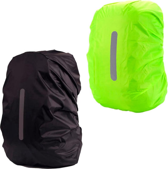 2-Piece Waterproof Backpack Cover - Reflective Rain Cover Backpack - 30 to 40 Liters - Waterproof Backpack Rain Cover - Reflective Backpack Covers in Polyester - Black & Green - Size L - Waterproof Backpack Cover for Outdoor Hiking Driving Climbing