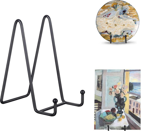 Plate Stand - Plate Rack - Plate Holder - Plate Display - 10 Inch - Stand - Holder - Support - Rack - Hanger - Decorative Plates - Plates and Books - Cookbook - For Decorative Plates - Not Easily Deformed - Durable - Black - Metal