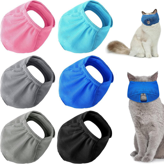 6 Pieces - Breathable Cat Muzzle Size L - Cat Muzzles - Muzzles for Cats and Kittens - Neck Circumference: 18-26 Cm - For Travel, Vet Visits and Bathrooms - Nylon - Eye Mask for Pet Grooming - Cat Muzzle - Breathable - Comfortable