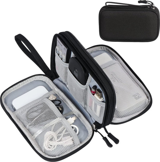 Cable Organizer Storage Bag 3 Layers - Cable Organizer Bag - Waterproof / Wear-Resistant - Cable Electronics Organizer - Cable Bag - Luxury Organizer For Cables And Accessories - Compact Cable Bag - Cable Organizer - Data Cable Organizer - Black - Travel