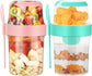 Yogurt Cup - Yogurt Cup To Go - Lunch Pot - BPA-Free - With Spoon - Muesli Cup To Go - Lunch Cup - Lunch Box - Lunch Container - Takeaway - Leakproof - Medium - 560 + 310 ml - Salad To Go - Salad Box - Pink and Green - Sustainable