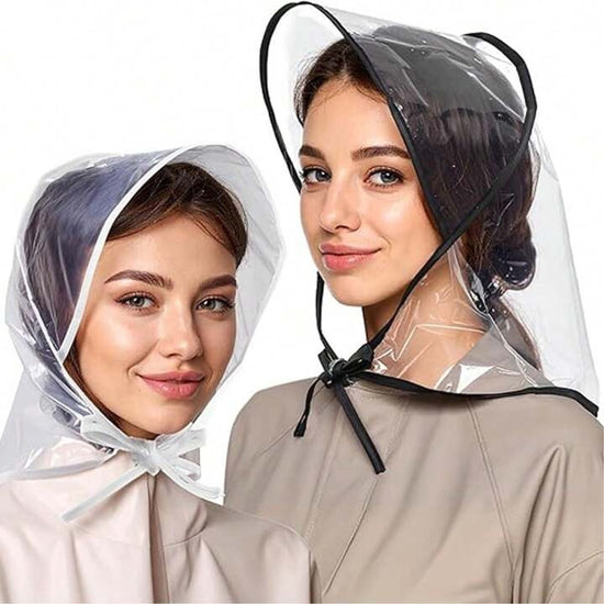 Waterproof Hat - 2-Piece - Portable Rain Cover - Protect Your Hair - Rain Hat - Head Umbrella - Foldable - Rain - Rainproof - Outdoor - White and Black - for Festival / Halloween / World Cup / King&