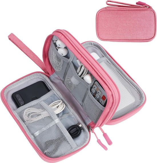 Cable Organizer Storage Bag 3 Layers - Cable Organizer Bag - Waterproof / Wear-Resistant - Cable Electronics Organizer - Cable Bag - Luxury Organizer For Cables And Accessories - Compact Cable Bag - Cable Organizer - Data Cable Organizer - Pink - Travel