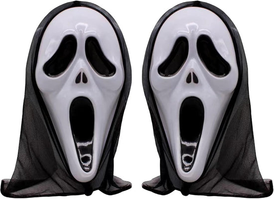 2-Piece Plastic Horror Killer Mask - Screaming Mask - Horror - Full Head Mask - Ghost Face Creates a Suspenseful Atmosphere - Suitable for Carnival and Halloween - One Size Fits All