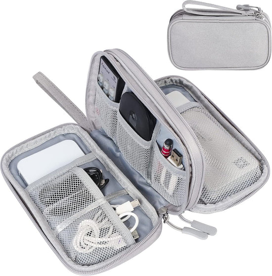 Cable Organizer Storage Bag 3 Layers - Cable Organizer Bag - Waterproof / Wear-Resistant - Cable Electronics Organizer - Cable Bag - Luxury Organizer For Cables And Accessories - Compact Cable Bag - Cable Organizer - Data Cable Organizer - Gray - Travel