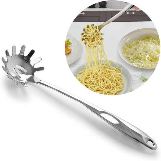 Spaghetti Spoon - Stainless Steel Pasta Spoon - Spaghetti Spoon - Pasta Spoon - User-friendly - Lightweight - Kitchen Utensil - Stainless Steel - Non-stick - Silver