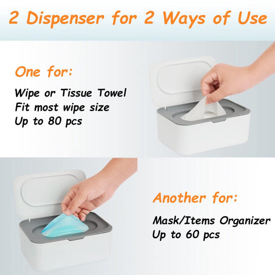 Wet wipes dispenser - 2 Pieces - Wipe box - Wet Toilet Paper Holder - Wet wipes storage box - Wipes Dispenser - Wipe holder for Baby & Adult - Refillable Wipe Container - Keeps Wipes Fresh - White