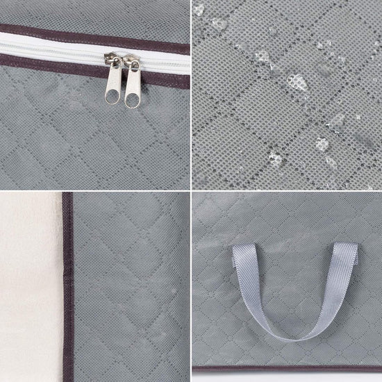 Set of 3 extra large zippered storage bags - Storage bags - with large transparent window - Handles - Affordable - Ideal for storing duvets, pillows, quilts, bedding, clothing, blankets and more - Grey - 60×40×35 cm