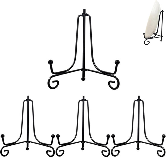4 pieces - sign stand - plate holder - iron plate stands - plate stands for display - Display rack - foldable easel stand - metal photo stand - photo stand - book stand - plate stands - 4 inch - black