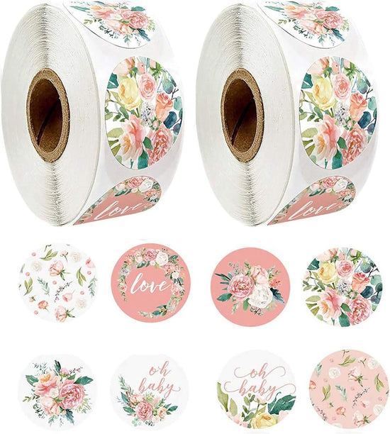 Label - 2 rolls (1000 pieces per roll) - Sealing sticker - Sealing sticker - Sticker - Flower stickers - Envelope sealing sticker - Gift sealing - Coded label stickers - self-adhesive labels - for gifts, wedding, birthday, party, packaging