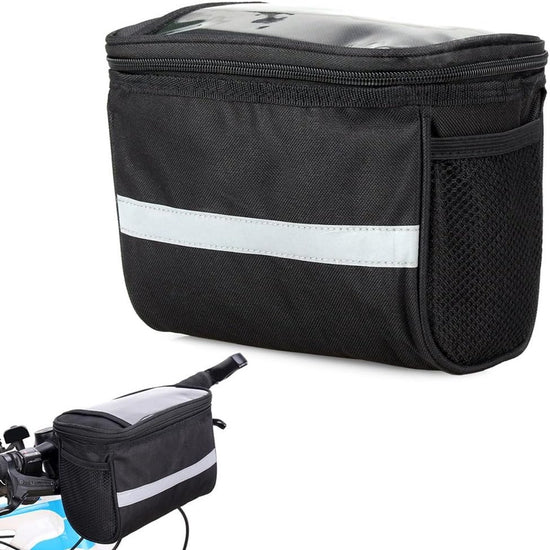 Bicycle Handlebar Bag - Waterproof Handlebar Bag - Detachable Bicycle Handlebar Bag - Bicycle Travel Accessories - Phone Bike Bag - Luggage Organizer - with transparent holder for mobile phones - Bicycle Bags for Electric Bikes - Black