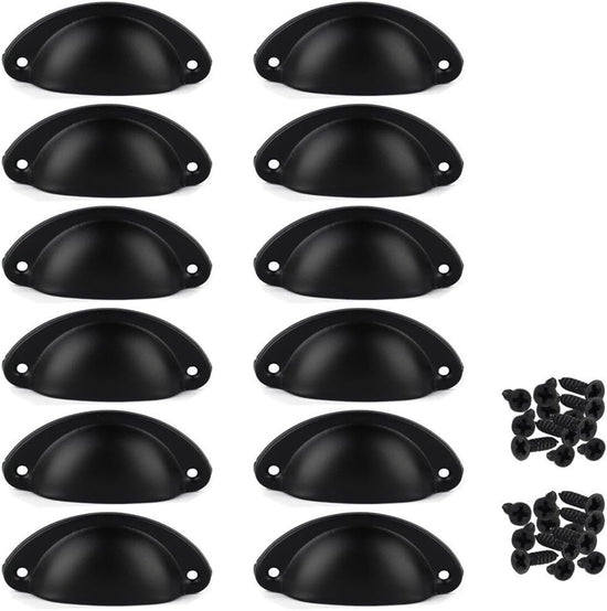 12 pieces - Drawer cabinet handle - furniture handles - cabinet handle - Handle - Handle for Cabinet - Kitchen cabinet - Kitchen handle - semi-round handle - Furniture handle - small handle - Center distance 65mm - black - iron - 8.1*3.2*1.8 cm