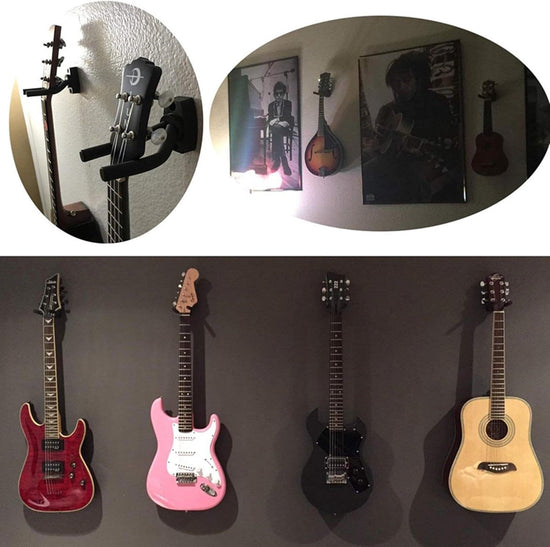 Guitar Wall Mount - 6 Pieces - Guitar Wall Holder - Guitar Stand - Guitar Hanger - Wall Bracket - Black Guitar Stand with Screws - Hook - Easy to Install - Adjustable - Suitable for All Sizes of Guitars, Bass, Mandolin, Banjo, Ukulele