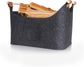 wood basket - firewood basket - storage basket - Foldable felt firewood basket with wooden handles - Fireplace Wood Basket - firewood basket - storage basket for wood, toys and books - Firewood basket - Dark grey