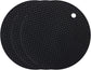 Silicone Pot Holders - Round - Pot Holders - Glass Coasters - Heat-Resistant Pot Holders - For Pots and Pans - Insulation Mats - Durable Non-Slip - Heat-Resistant Mats - Durable Flexible - Black