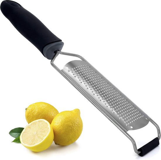 Zester - Lemon grater - Cheese grater - Ginger grater - Garlic grater - Long hand grater - Grater - Wide grater - for citrus fruits, cheese, ginger and dried cheese - 31*6.5 cm - black