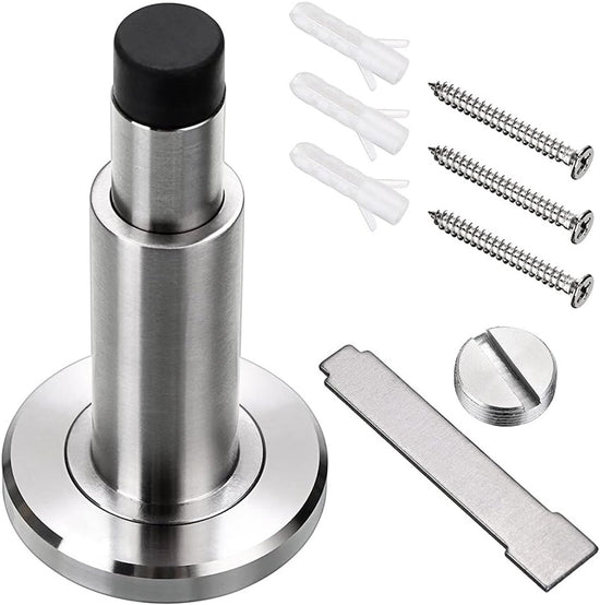 Door stopper - Door buffer - Height-adjustable door stopper - Stainless steel door stopper - With rubber buffer - Robust door stoppers - Rubber door stopper - Door handle protector - Wall-mounted door stopper - For home, office - Silver