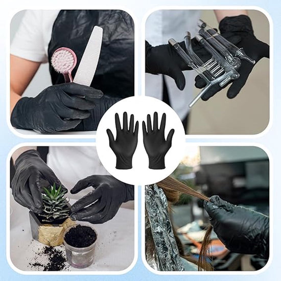 50 Pairs of Gloves - Reusable Cleaning Gloves - Black Rubber Glove - Non-Slip Bouncy Professional Hair Coloring Accessories - Size L