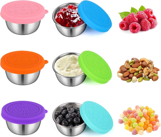 6 pieces - Dressing cups - Food storage containers - 40 ml - Sauce cup - salad dressing containers - food containers - stainless steel container - with silicone lids - leak-proof - reusable - for salads, processed foods - 5.5*5.5*2.5 cm