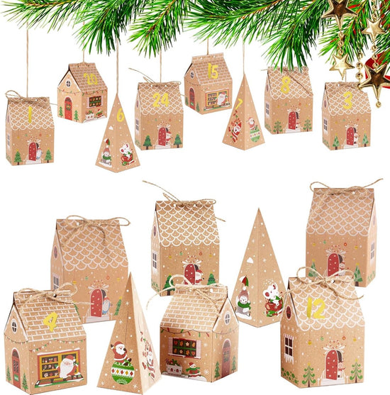 24 Pieces Advent Calendar Gift Boxes - Christmas Treat Boxes Gift Packaging - Triangular Advent Calendar Gift Boxes - Christmas - Number Stickers - DIY Advent Calendar - Party and Gift Box for Candy Gift Decorations