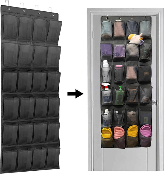 150*56 cm - Over-the-door shoe organizer - Wall compartment - 24 large - breathable mesh pockets - shoe rack - hanging storage - various storage space - breathable over-the-door closet storage, sneakers - black