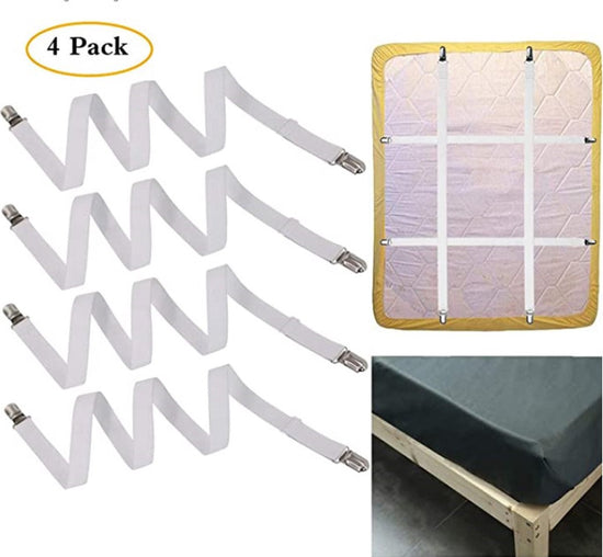 4 pieces - 70-230 cm Sheet tensioners - Sheet clips - Duvet tensioners - Duvet clamps - Bed sheet clamp - Sheet braces - Elastic fitted sheet tensioners - Adjustable - for sheets, ironing board, mattress or sofa
