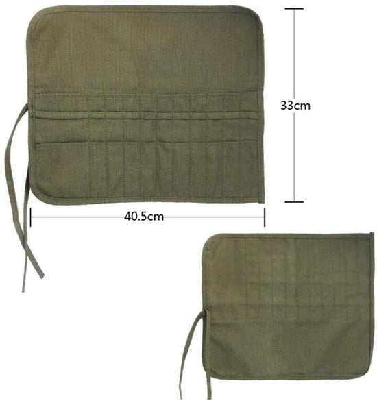 Roll-Up Canvas Brush Case - Brush Holder - Canvas - 22 Slots - Brush Bag - Brush Holder - Pencil Case - Paint Brush Holder - Portable - Roll-Up - Brush Not Included - Suitable for Various Painting Tools - 40.5*33cm - Vegetable