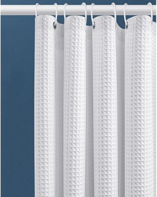 Waffle shower curtain - 80x180CM - White - With 6 plastic hooks - For bathroom and toilet - White - Anti-mold - Polyester - Cube Design - Shower curtain