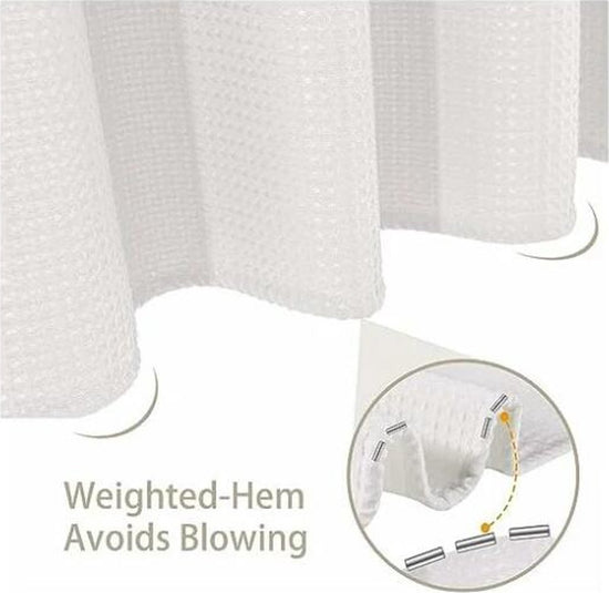 Waffle shower curtain - 80x180CM - White - With 6 plastic hooks - For bathroom and toilet - White - Anti-mold - Polyester - Cube Design - Shower curtain