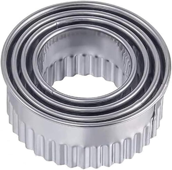 4 Pieces - Cookie Cutter - Round - Cookie Cutters - Cookie Cutters - Φ75/65/54/43mm - Serrated Edge - Silver - Stainless Steel