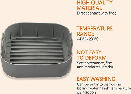 Airfryer accessories - Silicone baking dish - 2 pieces - Hot air fryer - Baking tins - Baking paper alternative - Basket baking tin - 20 CM - gray - Accessories