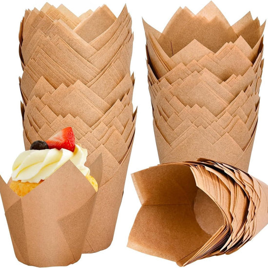 Set of 120 Paper Muffin Cups - Tulip Design - Food Grade Baking Paper - Non-Stick - High Temperature Resistant - For Wedding, Kids Birthday Party Supplies