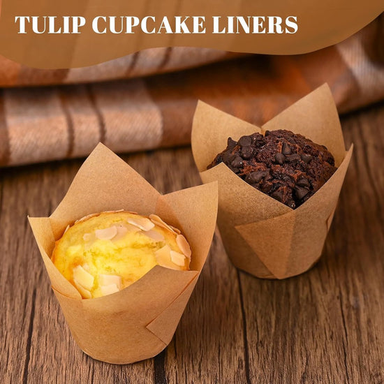 Set of 120 Paper Muffin Cups - Tulip Design - Food Grade Baking Paper - Non-Stick - High Temperature Resistant - For Wedding, Kids Birthday Party Supplies