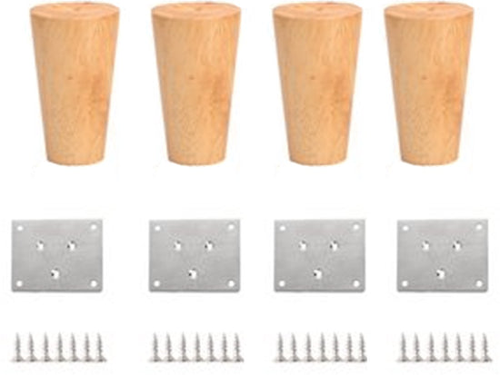 4 pieces - Furniture leg - Wooden furniture leg - Furniture Legs - wood color - wooden - 10 cm