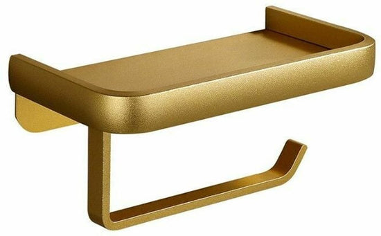Toilet roll holder - WC roll holder - space aluminum - gold - Self-adhesive / Drilling - double layer - With shelf - 16.7 * 9.5 * 6.2 cm